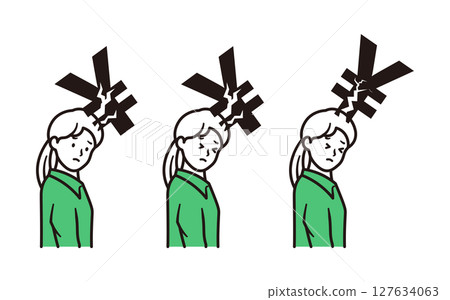 一組簡單的插圖,描繪出擔心錢財的女商人 一組簡單的插圖,描繪出擔心錢財的女商人 127634063