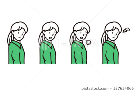 一組簡單的插圖，描繪一位憂心忡忡的女商人 127634066