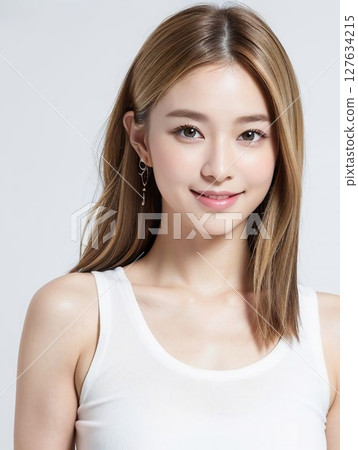 穿著白色洋裝的年輕女子 127634215