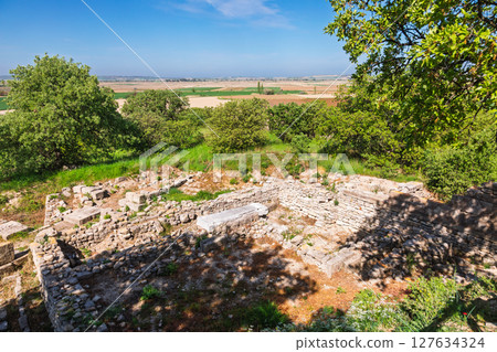 Residential building remains Troy archaeological site in Turkey 127634324