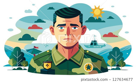 The image powerfully conveys the physical and emotional toll of military service. The image powerfully conveys the physical and emotional toll of military service. 127634677