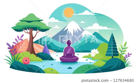 The image evokes a sense of quiet solitude, peace, and the simple beauty of nature. 127634680