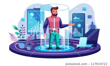 The detailed rendering of the holographic environment adds to the visual sophistication. 127634722