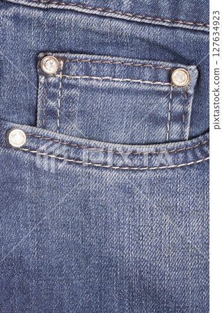 Blue jeans pocket close up 127634923