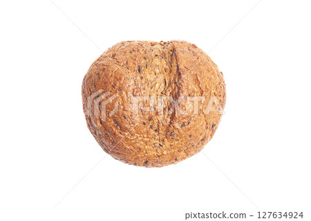 Round rye bread isolated on white 127634924