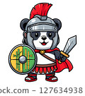 Adorable panda warrior cartoon illustration in roman gear vector illustration 127634938
