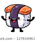 Cheerful cartoon salmon sushi character illustration vector illustration 127634961