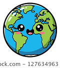 Adorable cartoon earth illustration happy planet global icon vector illustration 127634963