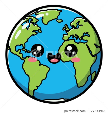 Adorable cartoon earth illustration happy planet global icon vector illustration 127634963