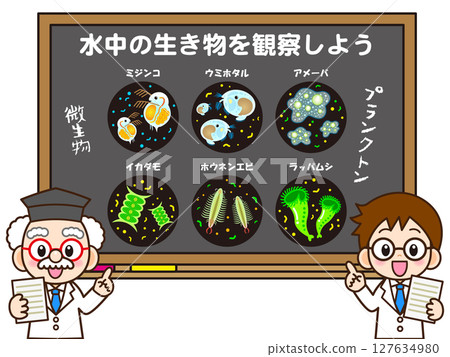 醫生和助手講授微生物和浮游生物的插畫素材 127634980