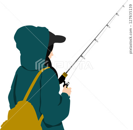 Silhouette illustration of a woman fishing Silhouette illustration of a woman fishing 127635139