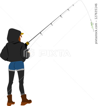 Silhouette illustration of a woman fishing Silhouette illustration of a woman fishing 127635146