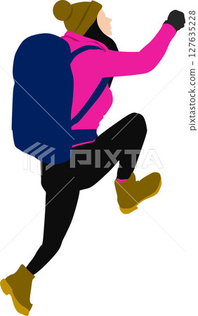 Illustration of a woman climbing a mountain 127635228
