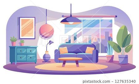 The soft lighting of the room enhances the relaxed and peaceful atmosphere. 127635340