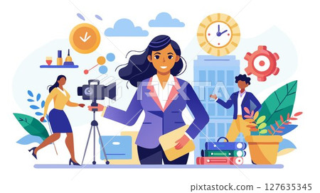 Filmed on a Helium camera, this time-lapse captures the energy and efficiency of a successful businesswoman navigating a busy day in a vibrant, multicultural workplace. 127635345