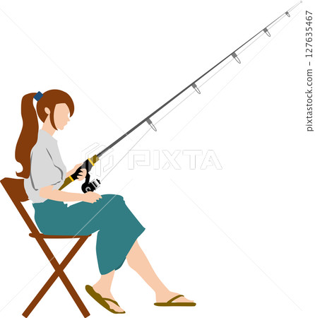 Silhouette illustration of a woman fishing Silhouette illustration of a woman fishing 127635467