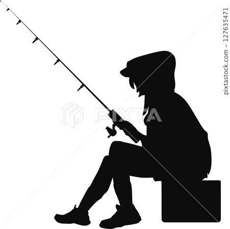 Silhouette illustration of a woman fishing Silhouette illustration of a woman fishing 127635471