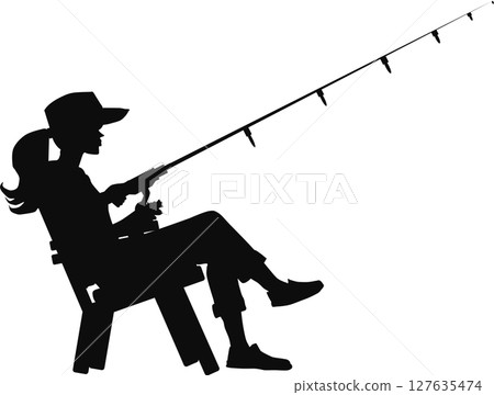 Silhouette illustration of a woman fishing Silhouette illustration of a woman fishing 127635474
