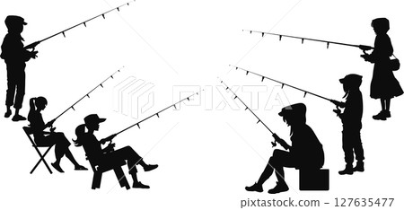 Silhouette illustration of a woman fishing 127635477