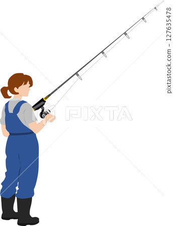 Silhouette illustration of a woman fishing 127635478