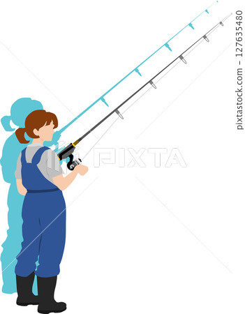 Silhouette illustration of a woman fishing 127635480
