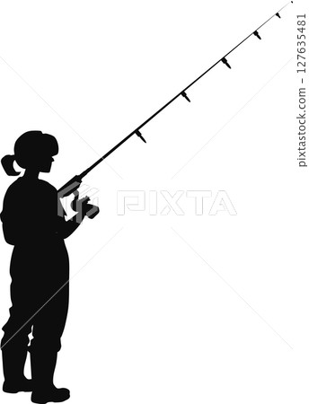 一名婦女在釣魚的剪影插圖 一名婦女在釣魚的剪影插圖 127635481