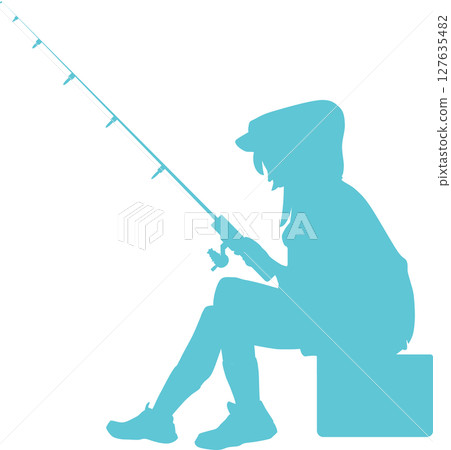一名婦女在釣魚的剪影插圖 一名婦女在釣魚的剪影插圖 127635482