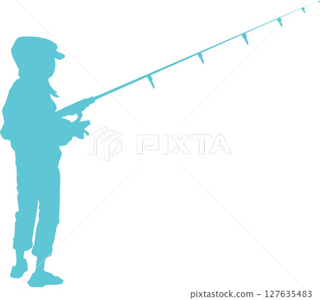 一名婦女在釣魚的剪影插圖 一名婦女在釣魚的剪影插圖 127635483