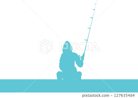 一名婦女在釣魚的剪影插圖 一名婦女在釣魚的剪影插圖 127635484