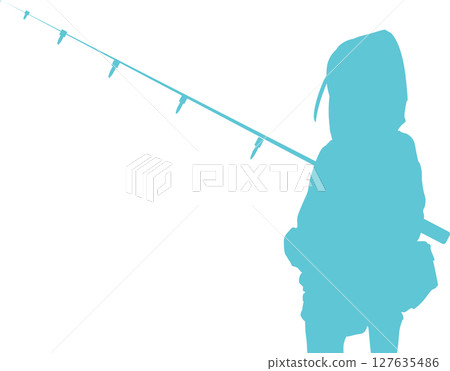 Silhouette illustration of a woman fishing Silhouette illustration of a woman fishing 127635486