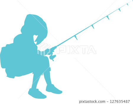 一名婦女在釣魚的剪影插圖 127635487