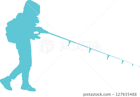 Silhouette illustration of a woman fishing Silhouette illustration of a woman fishing 127635488
