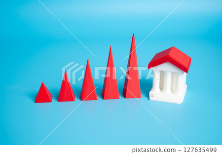 A bank or government building and a rising growth chart. Macroeconomics 127635499
