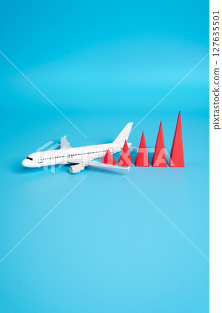 Airplane and growth chart. Increase in passenger traffic. Growth in civil aviation, travel demand Airplane and growth chart. Increase in passenger traffic. Growth in civil aviation, travel demand 127635501