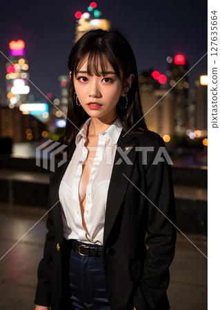 夜晚在城市裡行走的女人 127635664