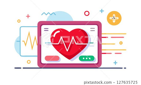 This visually appealing image of a heart rate monitor displaying a strong and regular pulse against a stark white background creates a professional yet approachable visual for medical websites, healt 127635725