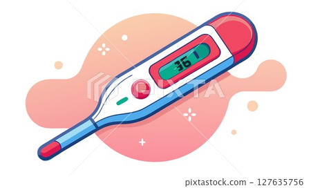 This image showcases a digital thermometer with a high fever reading prominently displayed, offering a powerful visual for medical publications, educational materials, or any project related to illne 127635756