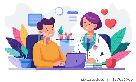 This image depicts a healthcare professional providing a consultation to a patient, showcasing the compassionate and attentive approach crucial in building trust and fostering effective communication 127635760