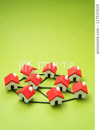 Houses connected by lines form a community. Unity and organization Houses connected by lines form a community. Unity and organization 127635829