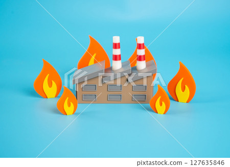 Factory on fire. Man-made accidents. Economic crisis leads to closure of the enterprise Factory on fire. Man-made accidents. Economic crisis leads to closure of the enterprise 127635846