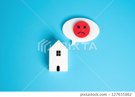 A house expressing negative emotions. Old housing, needs repair. Low demand for housing. A house expressing negative emotions. Old housing, needs repair. Low demand for housing. 127635862