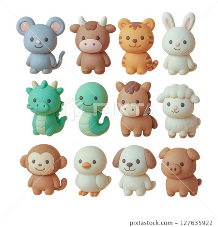 以中國十二生肖動物為主題的可愛設計圖像 127635922
