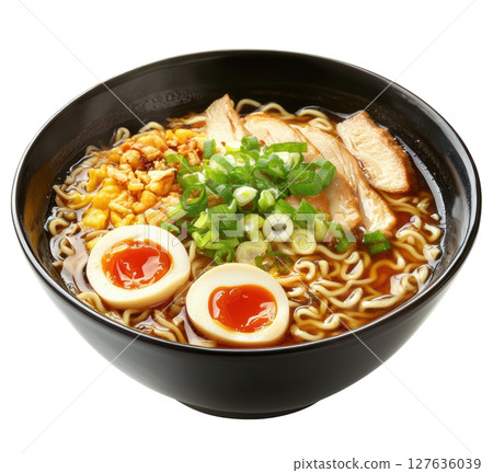 Chinese noodle in black bowl transparent PNG clipart isolated on white background. Chinese noodle in black bowl transparent PNG clipart isolated on white background. 127636039