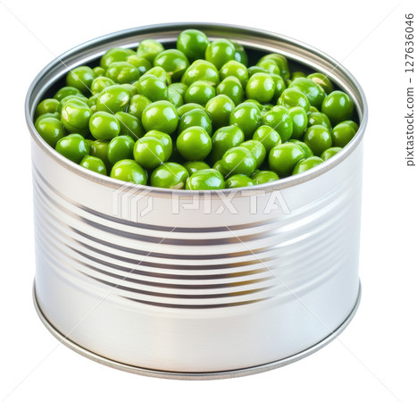 Green peas vegetable  in open can for cooking transparent PNG isolated on white background. 127636046