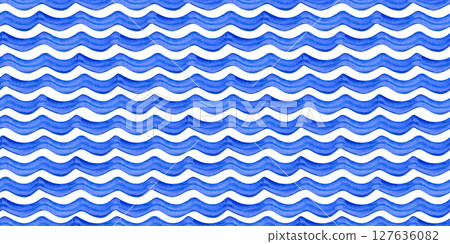 Blue waves seamless pattern in blue-and-white Delftware style for textile, souvenirs, postcards, kitchen decor, or branding with a nostalgic, romantic 127636082