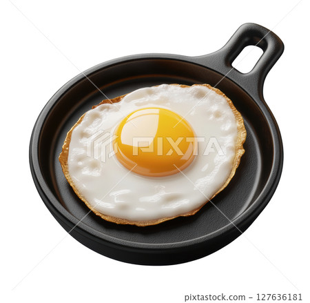 Egg fried 3d icon transparent PNG isolated on white background. 127636181