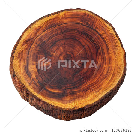 Round piece of wood in cross section transparent PNG clipart isolated on white background. 127636185