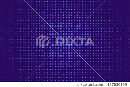 Pixel background. Futuristic digital texture with violet shapes. Square grid radiating from center. Minimal abstract tech design for web, science or presentation. Color mosaic. Vector Illustration Pixel background. Futuristic digital texture with violet shapes. Square grid radiating from center. Minimal abstract tech design for web, science or presentation. Color mosaic. Vector Illustration 127636199