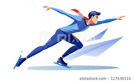 This image showcases the athleticism and artistry of ice skating, emphasizing the dynamic movements, precise techniques, and graceful postures of the skater against a clean white background, providin This image showcases the athleticism and artistry of ice skating, emphasizing the dynamic movements, precise techniques, and graceful postures of the skater against a clean white background, providin 127636310