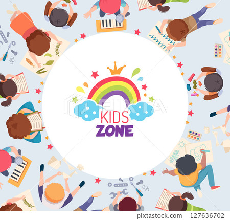 Kids top view. playground zone for kids. background in circle shape Kids top view. playground zone for kids. background in circle shape 127636702